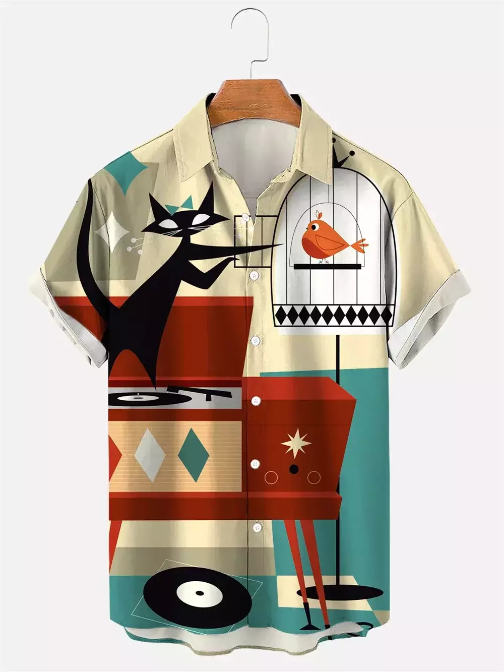 Camisa havaiana dos desenhos animados de anime masculino, Tops de manga curta, roupas casuais masculinas, rua, animais, gatos, retrô, 3D Tees, verão