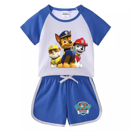 Boys Paw Patrol T-shirt manga curta Top e Shorts Set, bebê meninos roupas, roupas dos desenhos animados, terno verão, novo conjunto infantil, 2022, 2pcs