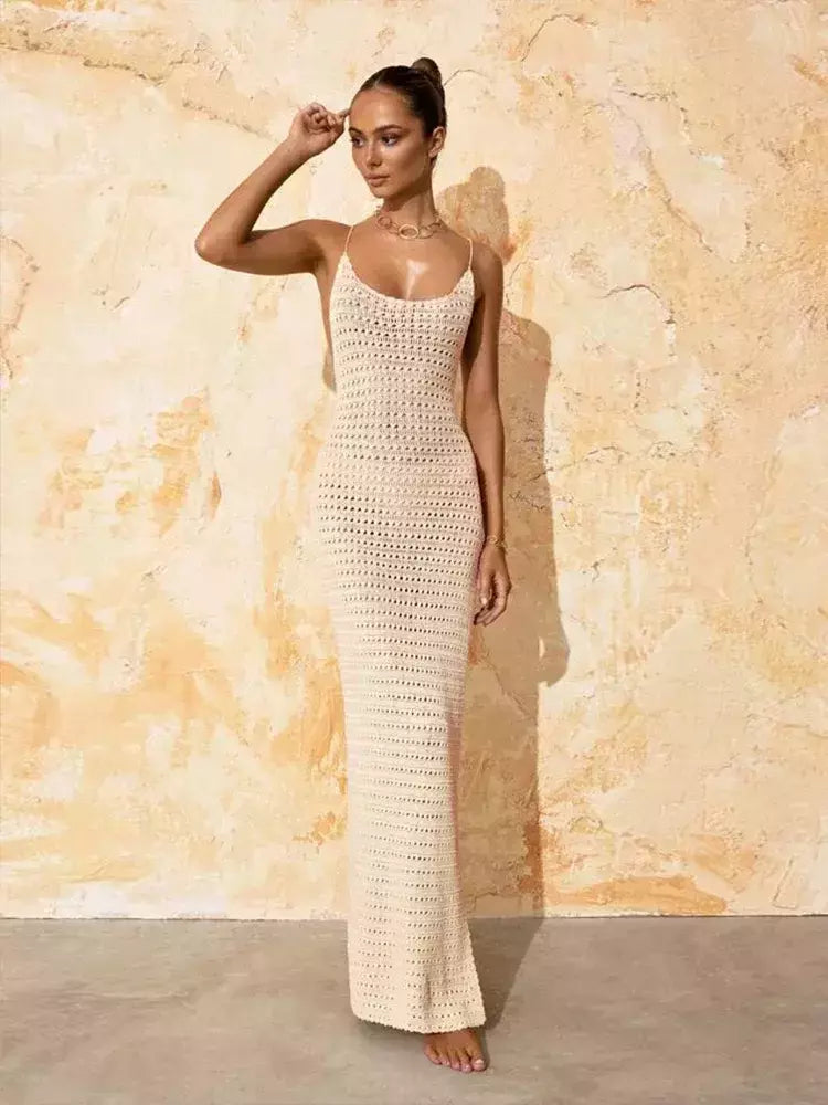 Vestido feminino maxi de malha de espaguete Bodycon praia, borla recortada sexy, roupa de festa do clube de férias de verão, maiô encobrir, K10