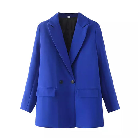 TRAF-Blazer de trespassado feminino, gola entalhada, manga comprida, chique, senhora do escritório, casaco vintage, casacos femininos, tops elegantes, moda