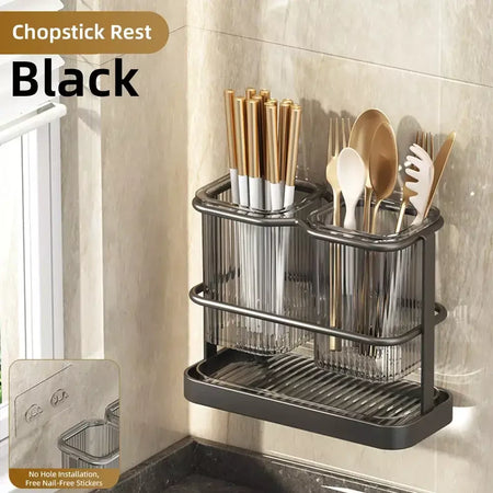 Novo fixado na parede talheres de cozinha faca colher garfo pauzinho drenagem rack escorredor utensílio cozinha armazenamento perfuração livre