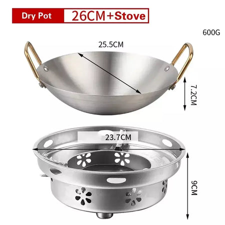 Panela Seca De Aço Inoxidável Espessada, Panela Antiaderente Doméstica, Fornalha De Álcool De Orelha Dourada, Hotpot Pequeno
