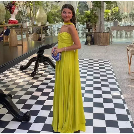 Vestido longo plissado sem alças feminino, Elegante, Sem alças, Fita, Plissado, Sexy, Sem mangas, Sem encosto, Lady, Festa à noite, Novo, Verão, 2022