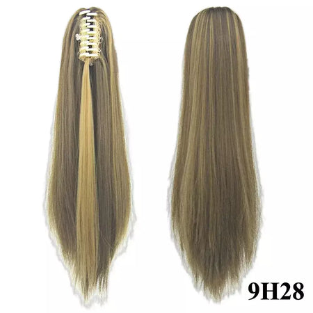 Longo reto sintético rosa ombre extensão do cabelo peruca garra rabo de cavalo pônei fada cauda falso peças de cabelo clipe na peruca