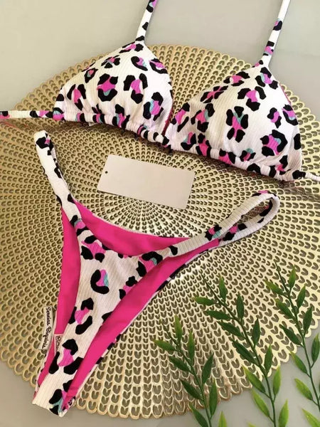 Conjunto brasileiro de biquíni tanga para mulheres, moda praia, tanga sexy, maiô, 2 peças, roupa de banho, estampa cereja fofa, 2023
