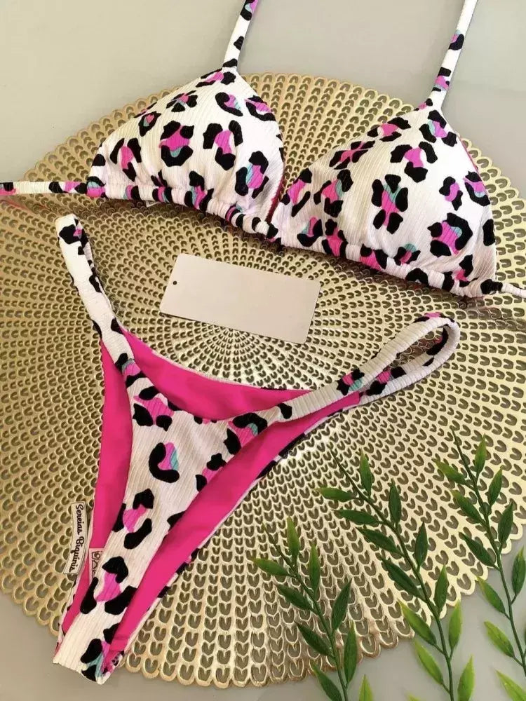 Conjunto brasileiro de biquíni tanga para mulheres, moda praia, tanga sexy, maiô, 2 peças, roupa de banho, estampa cereja fofa, 2023