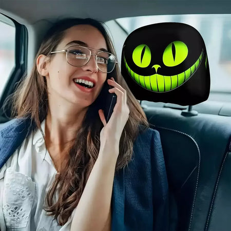 2 pçs fantasia sorriso místico olho de gato universal assento de carro encosto de cabeça cobre acessórios do carro presente do feriado capa protetora decorativa