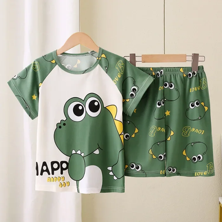 Novo verão crianças pijamas conjunto de 2 peças roupas de ar condicionado para meninos meninas bebê manga curta roupas para casa na moda