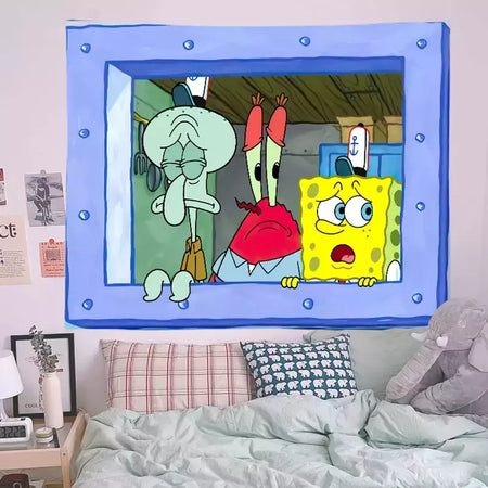 Lula Molusco Tentáculos Desenhos Animados Pano De Fundo, Tapeçaria Estética Quarto, Pendurado Na Parede, Decoração Do Quarto
