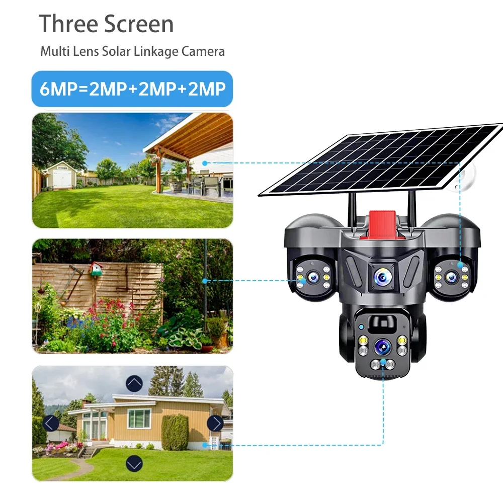 Kerui v380 pro ao ar livre ptz 6mp wifi 4g câmera solar de segurança em casa lente tripla câmera painel solar cctv vigilância vídeo