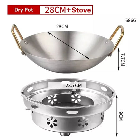 Panela Seca De Aço Inoxidável Espessada, Panela Antiaderente Doméstica, Fornalha De Álcool De Orelha Dourada, Hotpot Pequeno