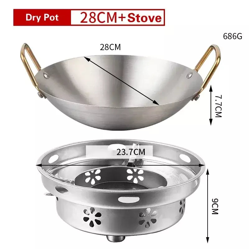 Panela Seca De Aço Inoxidável Espessada, Panela Antiaderente Doméstica, Fornalha De Álcool De Orelha Dourada, Hotpot Pequeno