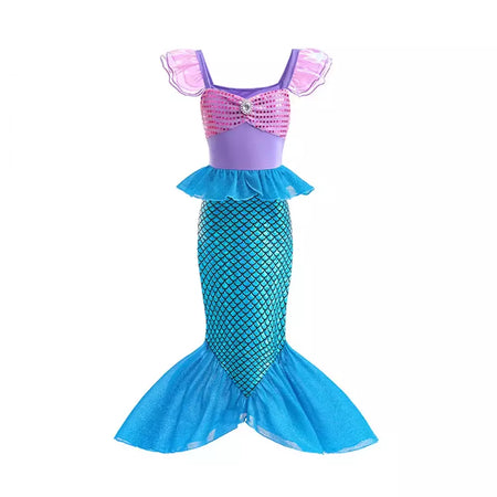 Meninas roxo-azul sereia ariel cosplay vestido de halloween vestido de festa de aniversário meninas praia vestido de férias