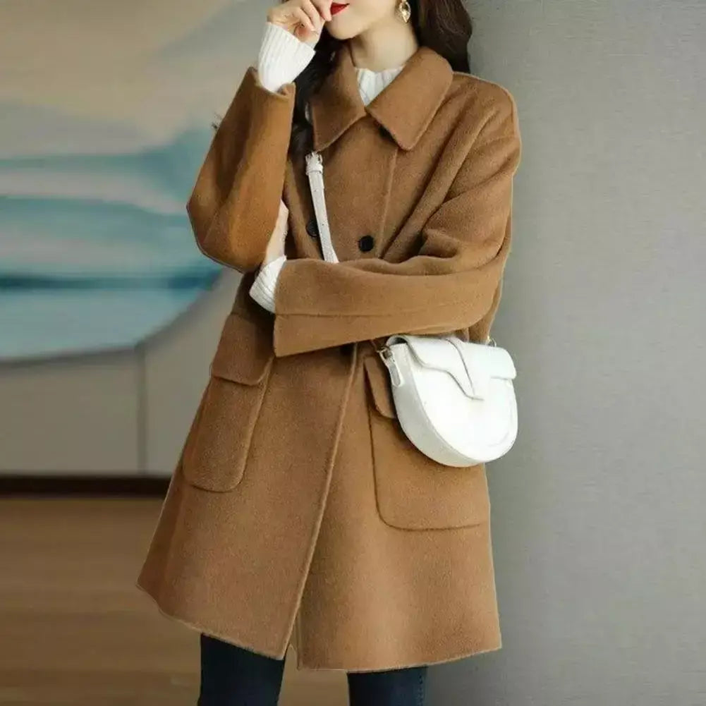 Casaco de lã feminino trespassado lapela gola de comprimento médio lã trench coat ultra-grosso moda manter quente inverno outwear casaco