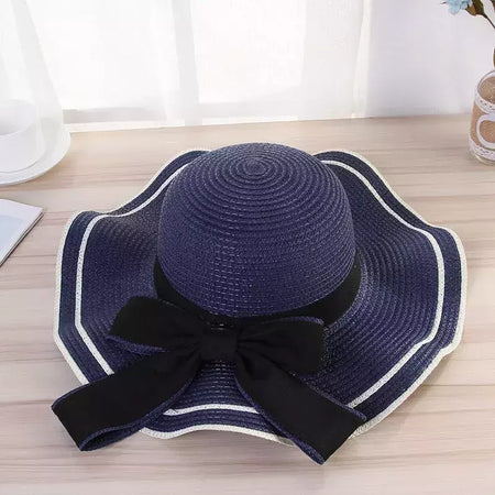Chapéu de praia vaqueiro feminino, lateral larga, chapéu Panamá casual, Lady Classic, nó liso, chapéu de sol palha, presente Fedora feminino, verão