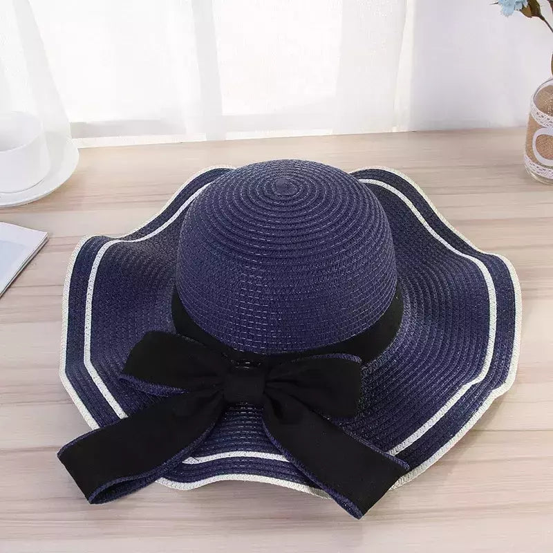 Chapéu de praia vaqueiro feminino, lateral larga, chapéu Panamá casual, Lady Classic, nó liso, chapéu de sol palha, presente Fedora feminino, verão