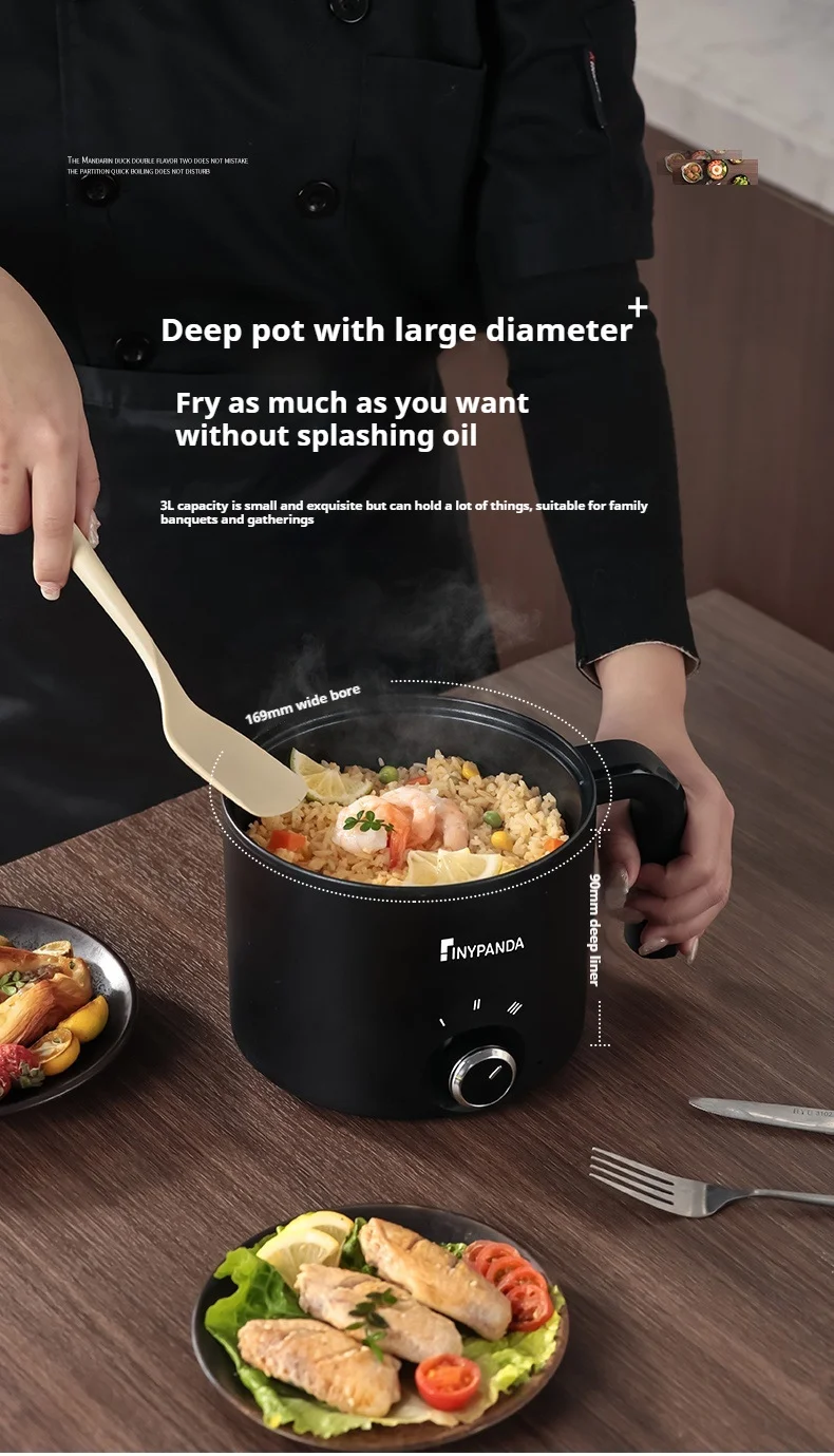 Panela elétrica antiaderente de 1,8l, panela multifuncional, panela de arroz cozido no vapor única/dupla com função de fritura elétrica