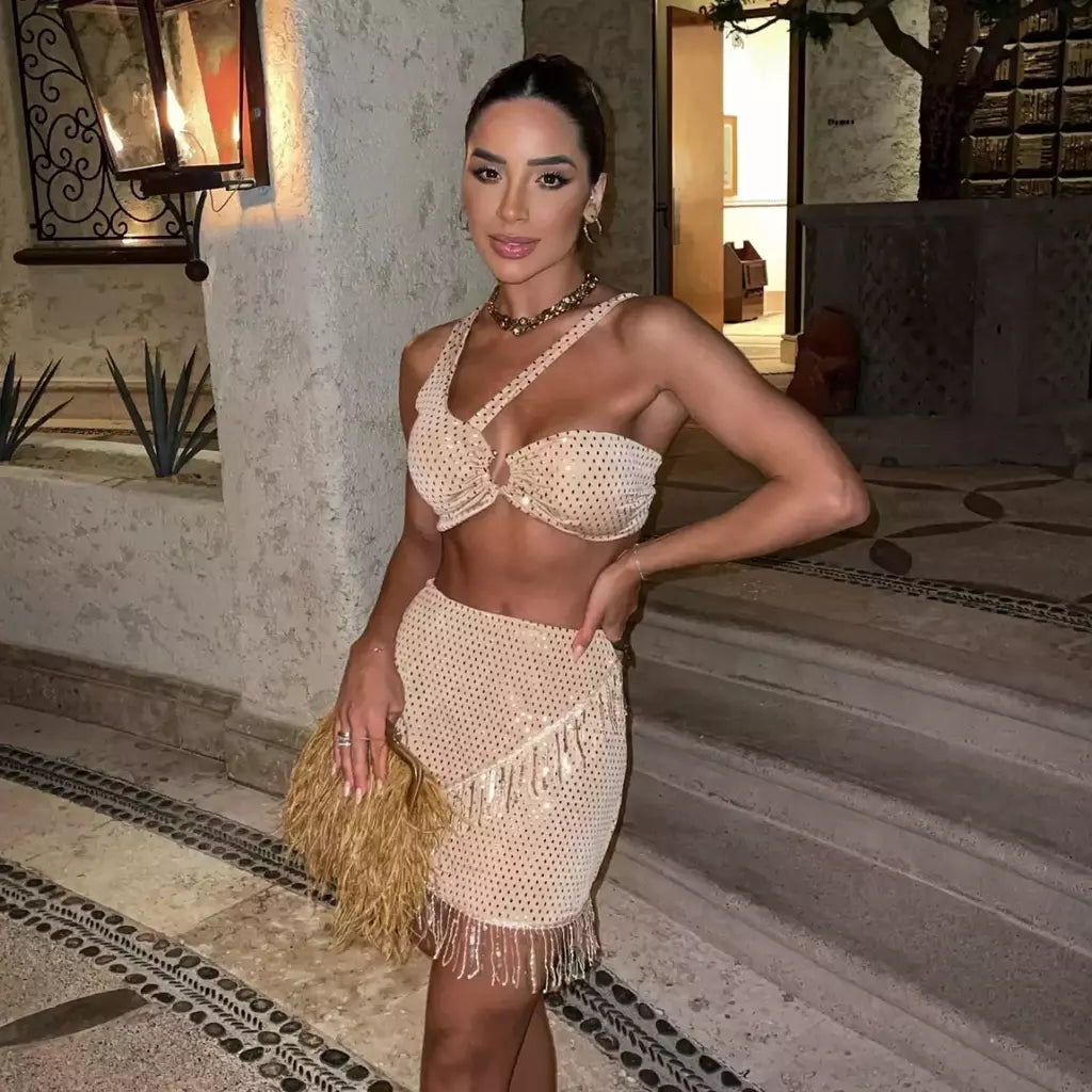 Conjunto sexy de biquíni feminino, sutiã de renda, mini saia, férias de praia, fato de banho feminino casual, 2 peças, verão
