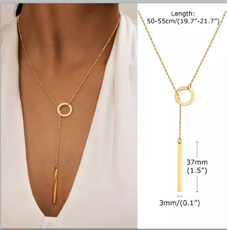 Colar lariat de aço inoxidável banhado a ouro, colar longo delicado colares laryered para mulheres meninas, pingente de gota em forma de y