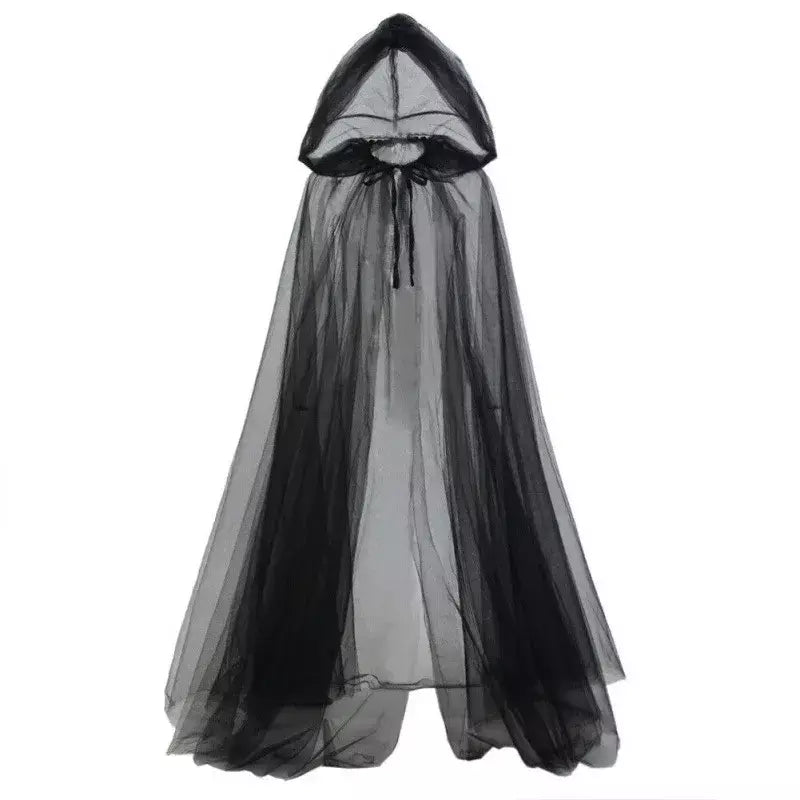 Preto nupcial xale bruxa vampiro cosplay manto halloween capa dupla jogo festa traje adereços férias vestir-se