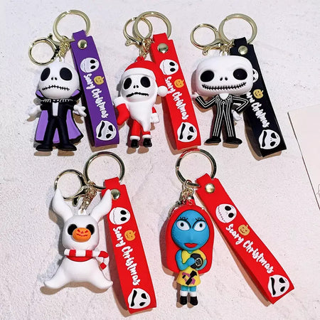Figura clássica dos desenhos animados jack skellington chaveiro disney o pesadelo antes do natal boneca chaveiros mochila acessórios