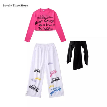 Meninas hip hop letras colheita topo graffiti joggers calças crianças k-pop roupas de dança de rua conjunto crianças menina grupo streetwear traje