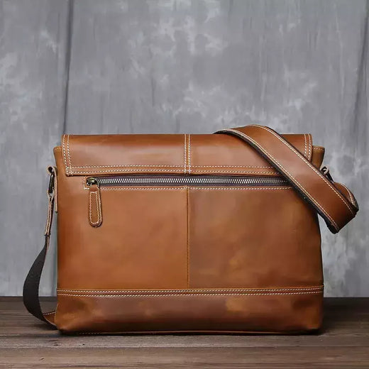 Mochila masculina de couro genuíno de um ombro, maluca couro cavalo, estilo horizontal, grande capacidade, bolsa mensageiro casual
