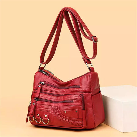 Bolsa de bolso multi couro PU vintage feminina, bolsas de ombro transversais femininas, bolsas de design de luxo, alta qualidade, 2023