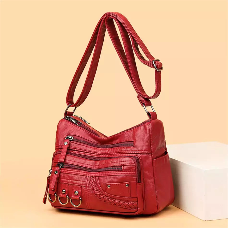 Bolsa de bolso multi couro PU vintage feminina, bolsas de ombro transversais femininas, bolsas de design de luxo, alta qualidade, 2023
