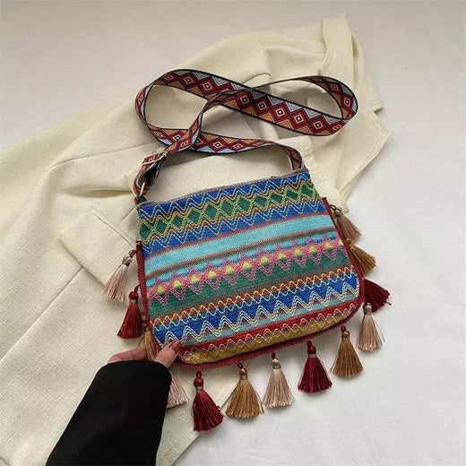 Bolsa feminina vintage com borla étnica tecida à mão crossbody para senhora bolsa hippie sling bolsa de ombro para senhoras bolsa ase?? ? Galega