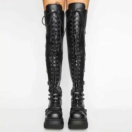 Cunhas botas longas para mulheres outono inverno sobre o joelho botas cosplay plataforma alta botas femininas novo salto alto gótico botas altas