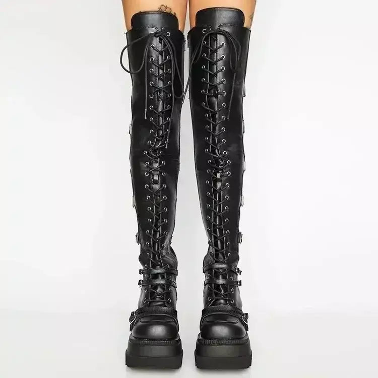 Cunhas botas longas para mulheres outono inverno sobre o joelho botas cosplay plataforma alta botas femininas novo salto alto gótico botas altas