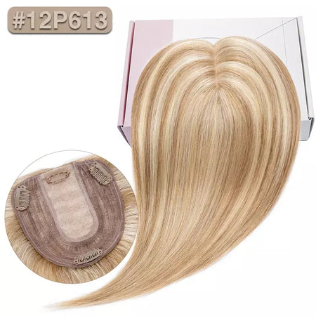 S-noilite 10x12cm toppers de cabelo em linha reta 3.5x9cm base de seda perucas de cabelo clipe em extensões de cabelo marrom cabelo humano para mulher
