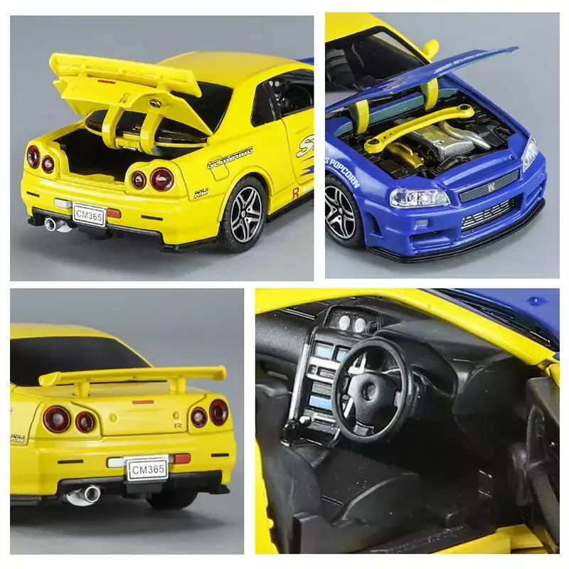 1:32 gtr r34 skyline simulação de liga rápida modelo de carro diecasts & veículos de brinquedo e carros furiosos decoração brinquedos para crianças menino