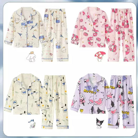 Sanrio cinnamoroll kuromi pochacco conjunto de pijamas infantis dos desenhos animados anime minha melodia manga curta pijamas bonito menino menina presentes