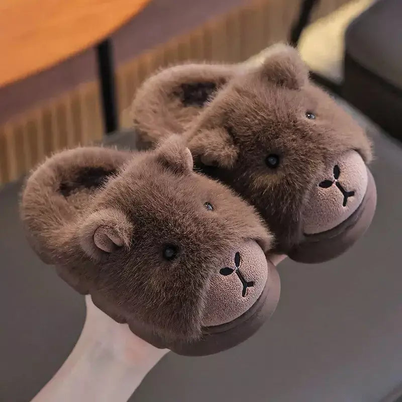 Capivara crianças chinelos 2025 inverno novo bonito fofo algodão sapatos de chão mulher quente interior dos desenhos animados piso de pelúcia casa chinelos