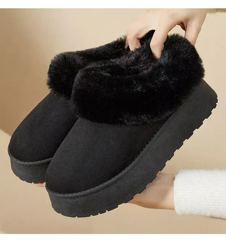 Botas de neve de fundo grosso feminino outono inverno novo estilo casual quente velo forrado pão sapato de algodão transfronteiriço