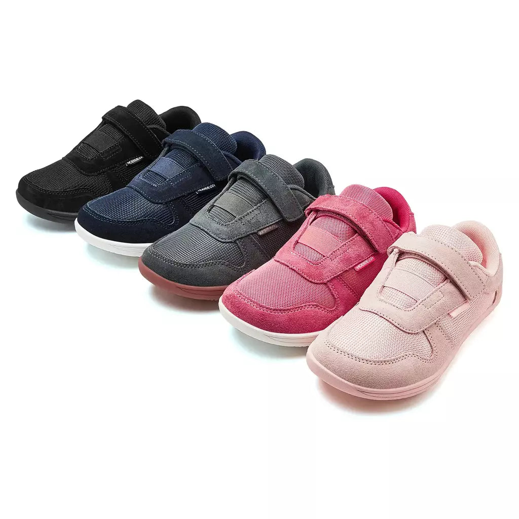 Hobibear crianças dedo do pé largo sapatos descalços pouco/grande/criança gancho loop minimalista tênis malha de couro artificial sapatos leves