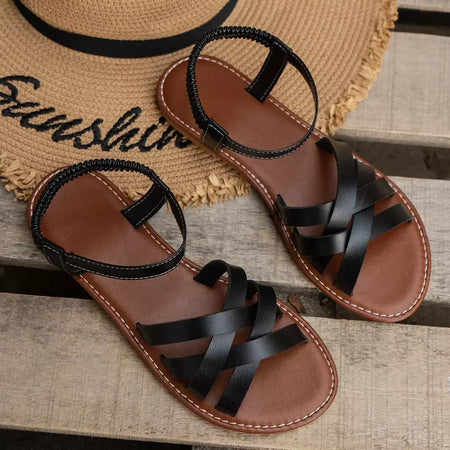 Sapatos para mulher 2025 verão novas sandálias planas femininas inferior sandálias de cinta romana com solas de borracha antiderrapante senhoras diariamente sandalia