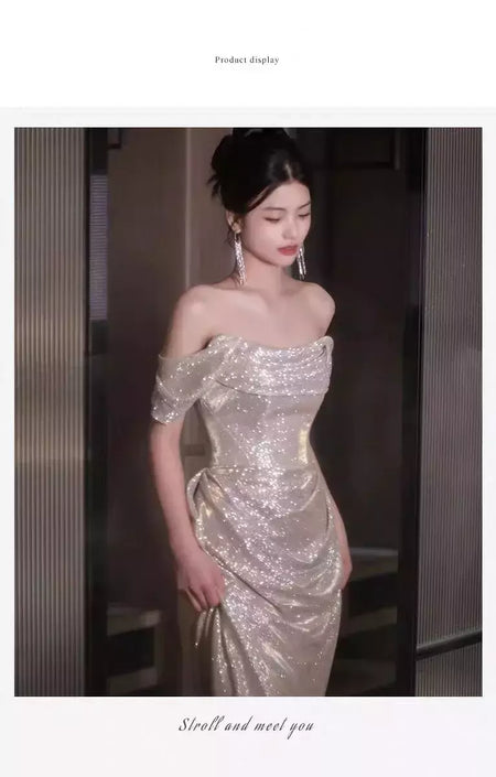 Vestido sereia ruched, lantejoulas sexy sem mangas, rabo de peixe leve, longo, cerimônia do anfitrião, vestido de baile de festa, banquete luxuoso