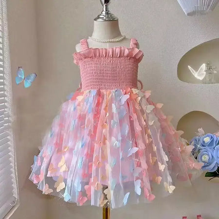 Novo bebê meninas festa de aniversário vestidos de noite verão asas borboleta crianças roupas doce colorido criança crianças traje