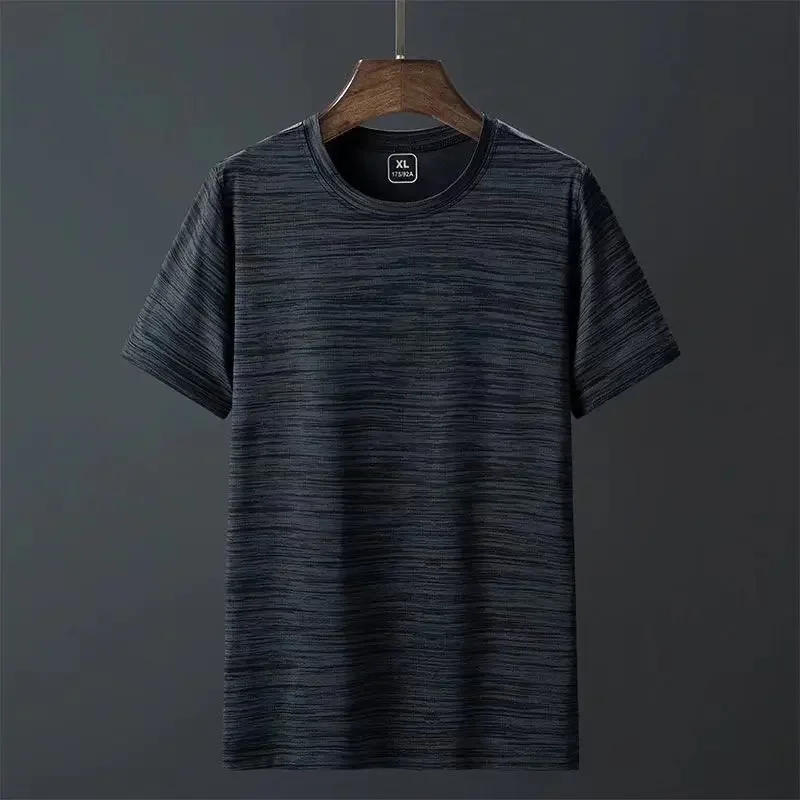 Camiseta esportiva leve masculina, manga curta, camisa de seda gelada, absorvente de suor, secagem rápida, corrida fitness, verão