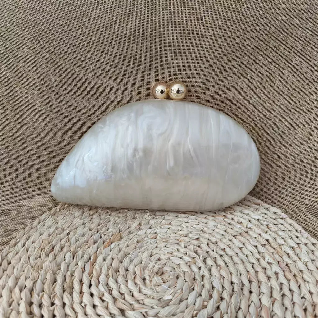 Oval Irregular Pérola Acrílico Box Evening Bag, Senhoras Designer De Luxo Bolsas, Festa De Casamento, Handmade Bolsas, Branco, Novo