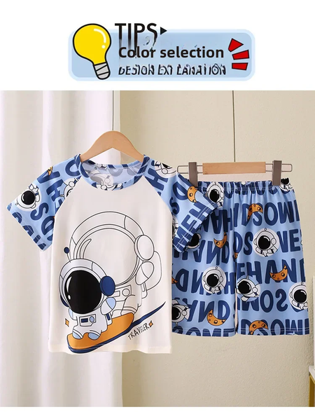 Novo verão crianças pijamas conjunto de 2 peças roupas de ar condicionado para meninos meninas bebê manga curta roupas para casa na moda