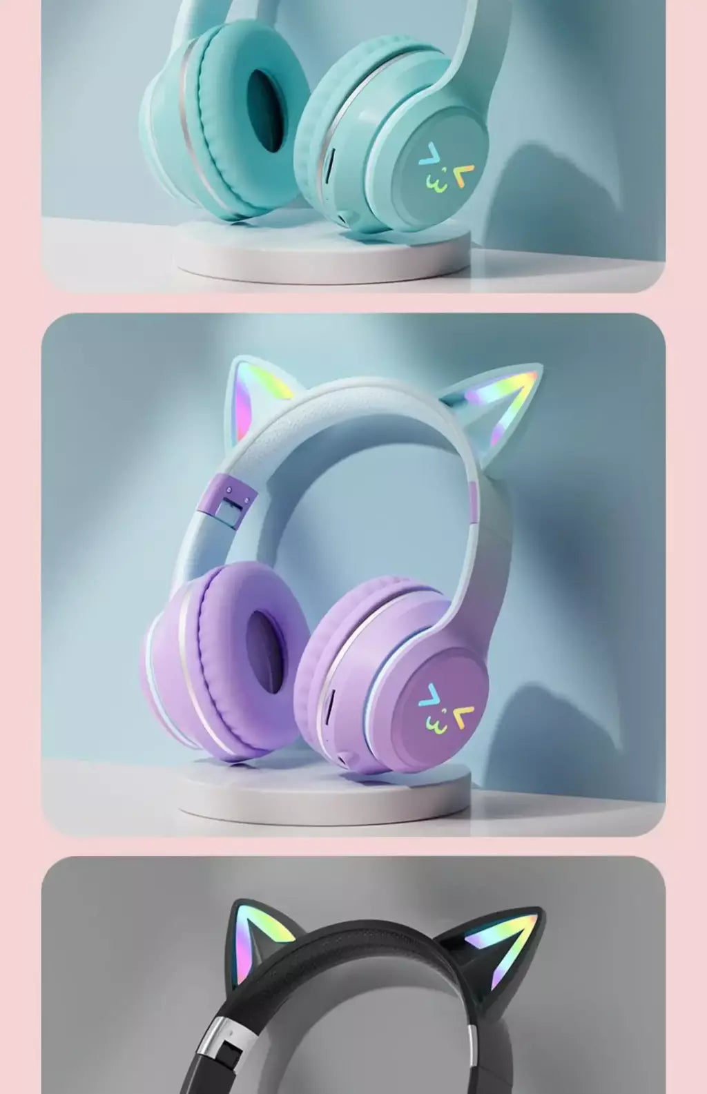 Orelhas de gato fone de ouvido rgb luz sorriso rosto tws fone de ouvido gradiente novo fone de ouvido rosa menina presente adequado para qualquer telefone