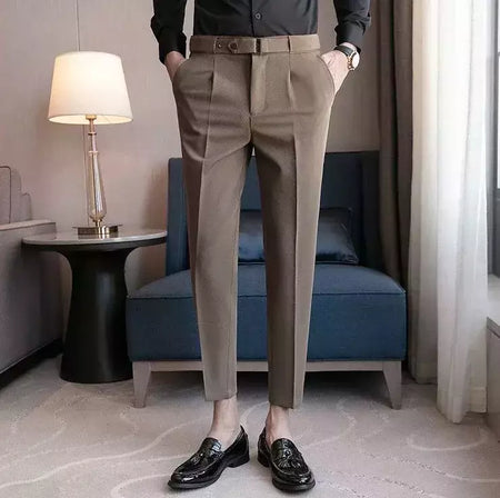 Calça de negócios justa masculina recortada, calça reta elástica, terno masculino de alfaiataria social, estiramento formal tressed, verão, 9 calças recortadas