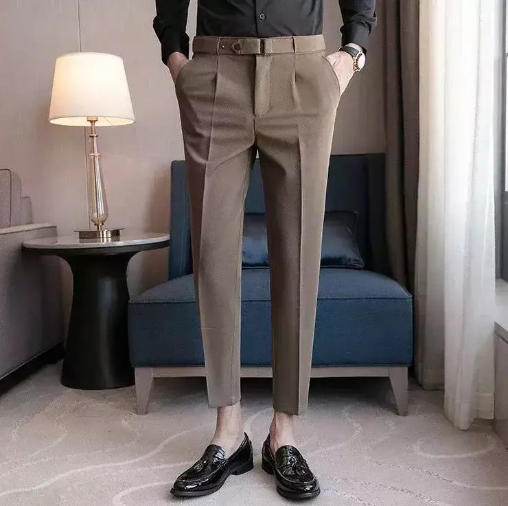 Calça de negócios justa masculina recortada, calça reta elástica, terno masculino de alfaiataria social, estiramento formal tressed, verão, 9 calças recortadas