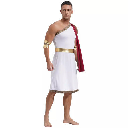 Homens antigo deus grego gladiador halloween cosplay trajes toga com mangas rei romano príncipe toga robe vestido punhos destacáveis