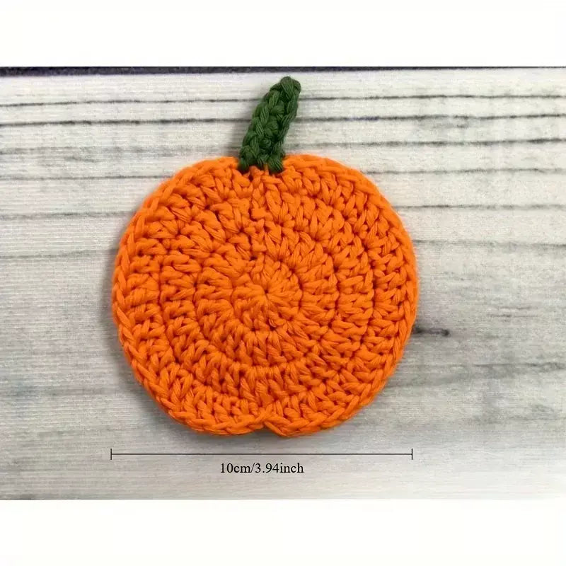 Porta-copos de abóbora de crochê de outono, almofadas de bebida artesanais de tecido, decoração de fazenda de outono, acessório de mesa, presente de cozinha de Halloween.