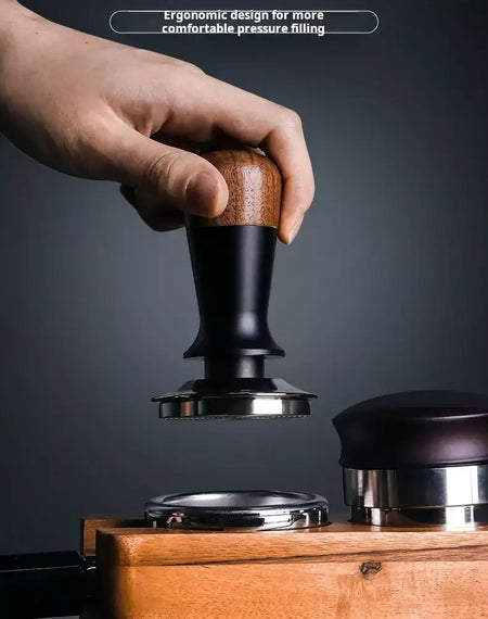 51/53/58mm calcadeira de café de madeira de nogueira calcadeira de café de aço inoxidável força constante elasticidade martelo de café acessórios de café expresso